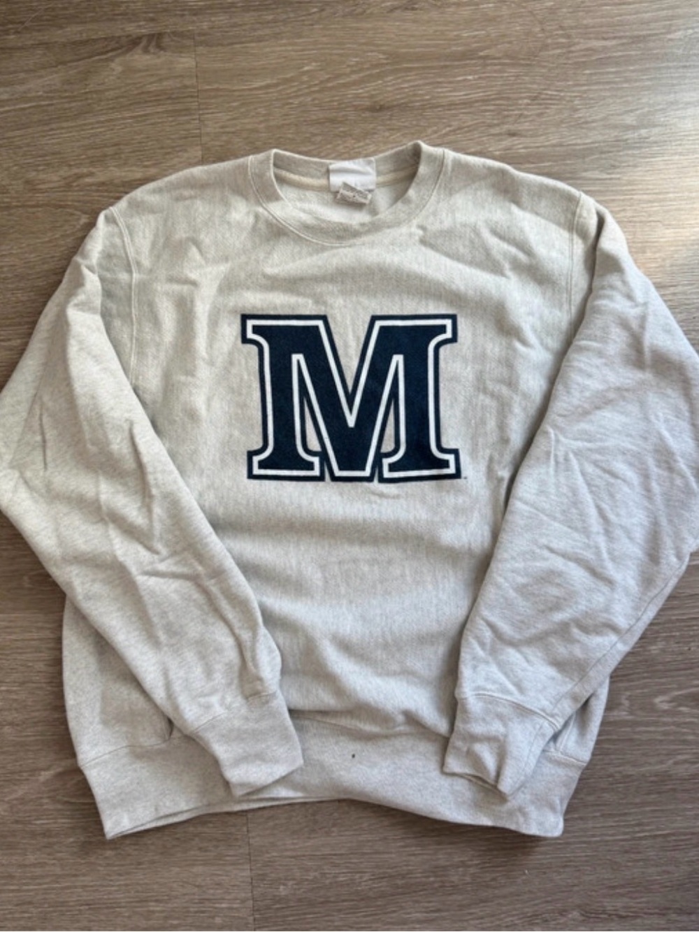 Cream Crewneck Sweatshirt with Navy 'M'